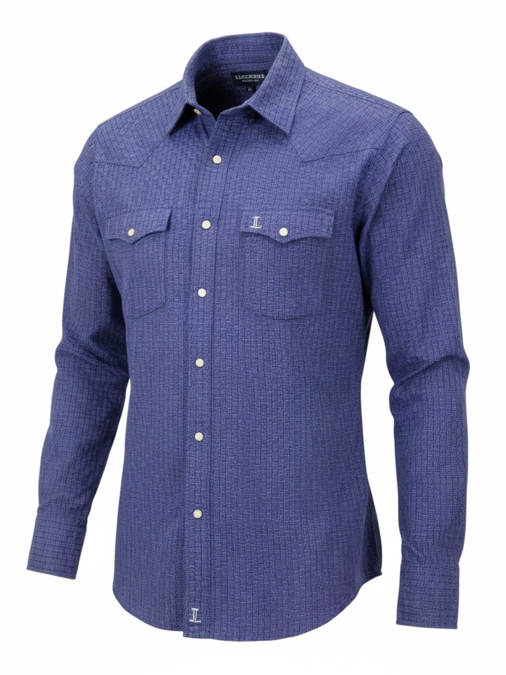 Lucchese Bootmaker Men’s Large Blue Geometric Pearl Snap Western Shirt